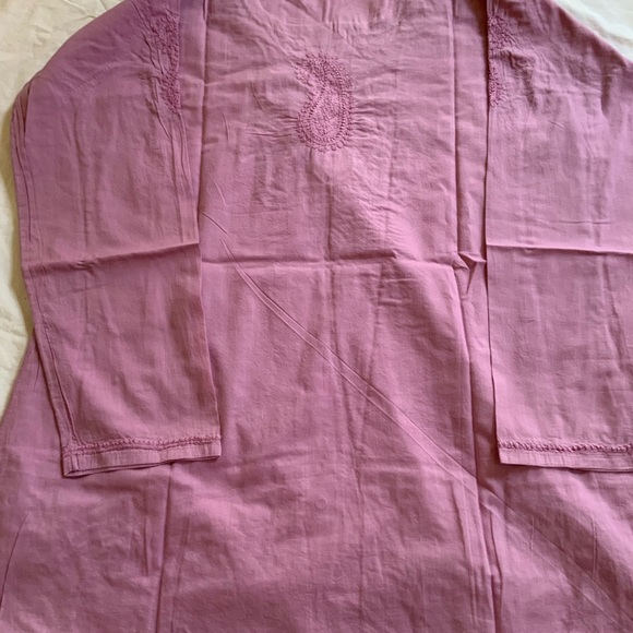 Tunic Kurta Woman’s Top Hand Embroidered 100% Cotton Paisely Print Purple - Picture 6 of 7